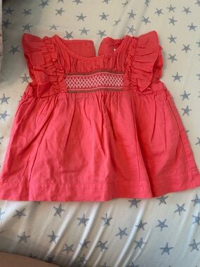 Janie and Jack Coral Ruffle Smocked Girls Top